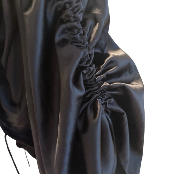 Satin Drawstring Long Black Maxi Dress Size Large - Picture 14 of 16